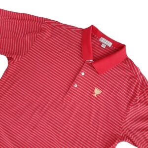 Peter Millar Gold Trophy Polo Shirt mens Size XL red striped embroidered flag